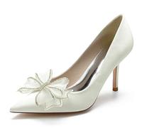 Scarpe da Sposa Bridal Donna Spillo Alto High Tacco Heel A Punta Pumps Slip-On Feste Dress 8.5 CM Heels,Avorio,39 EU