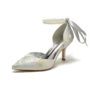 Scarpe da Sposa Bridal Tacchi Alti da Donna Punta Classica A Punta A Spillo 8 Cm, per Lavoro, Matrimonio, Sera,Argento,43 EU