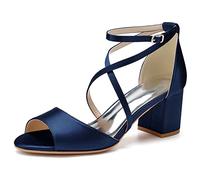 Scarpe da Sposa con Tacco a Blocco Open Toe da Donna per la Sposa Sandali con Tacco Grosso Scarpe da Sposa con Cinturino alla Caviglia Décolleté,Marina Militare,42 EU