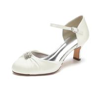 Scarpe da Sposa con Tacco da Donna con Tacchi A Punta Chiusa Formale Party Dance Ball, Pompe con Cinturino alla Caviglia,Avorio,40 EU