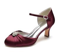Scarpe da Sposa con Tacco da Donna con Tacchi A Punta Chiusa Formale Party Dance Ball, Pompe con Cinturino alla Caviglia,Burgundy,36 EU