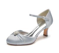 Scarpe da Sposa con Tacco da Donna con Tacchi A Punta Chiusa Formale Party Dance Ball, Pompe con Cinturino alla Caviglia,Argento,43 EU