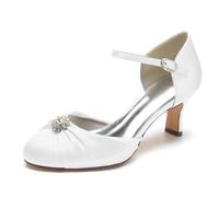 Scarpe da Sposa con Tacco da Donna con Tacchi A Punta Chiusa Formale Party Dance Ball, Pompe con Cinturino alla Caviglia,Bianca,38 EU