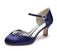 Scarpe da Sposa con Tacco da Donna con Tacchi A Punta Chiusa Formale Party Dance Ball, Pompe con Cinturino alla Caviglia,Marina Militare,38 EU