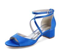Scarpe da Sposa con Tacco Largo da Donna per La Sposa Open Toe Scarpe da Sposa con Cinturino Incrociato Tacchi da Sposa,Blu,36 EU