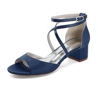 Scarpe da Sposa con Tacco Largo da Donna per La Sposa Open Toe Scarpe da Sposa con Cinturino Incrociato Tacchi da Sposa,Marina Militare,42 EU