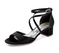 Scarpe da Sposa con Tacco Largo da Donna per La Sposa Open Toe Scarpe da Sposa con Cinturino Incrociato Tacchi da Sposa,Nero,42 EU