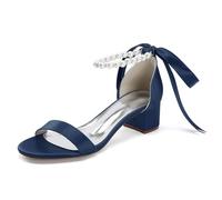 Scarpe da Sposa con Tacco Largo Perla da Donna per La Sposa Cinturino alla Caviglia Scarpe da Sposa in Raso Punta Aperta Sandali,Marina Militare,41 EU