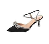 Scarpe da sposa da donna con fiocco con strass, punta a punta, tacchi alti, eleganti cinturino alla caviglia, décolleté a spillo per feste serali, abito da sposa per ospiti, Nero , 39.5 EU