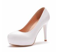 Scarpe da sposa da donna, Décolleté con tacco a spillo Temperamento semplice tinta unita 11 cm, Scarpe da sposa per la festa di nozze, per la sera, per l'abito quotidiano, per l'ufficio, 40 EU ,White