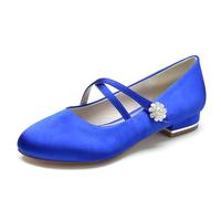 Scarpe da Sposa da Donna per La Sposa Ballerine Cross Strap Ballet Pumps Toe Toe Satin Party Scarpe da Sposa,Blu,43 EU