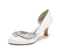 Scarpe da Sposa da Donna Scarpe da Sposa con Tacco A Spilla con Tacco A Spillo da Sera in Raso Scarpe da Sposa A Punta Tonda,Bianca,38 EU