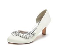 Scarpe da Sposa da Donna Scarpe da Sposa con Tacco A Spilla con Tacco A Spillo da Sera in Raso Scarpe da Sposa A Punta Tonda,Avorio,36 EU