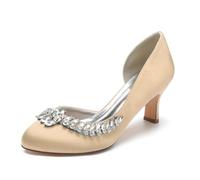 Scarpe da Sposa da Donna Scarpe da Sposa con Tacco A Spilla con Tacco A Spillo da Sera in Raso Scarpe da Sposa A Punta Tonda,Champagne,37 EU