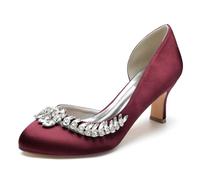 Scarpe da Sposa da Donna Scarpe da Sposa con Tacco A Spilla con Tacco A Spillo da Sera in Raso Scarpe da Sposa A Punta Tonda,Burgundy,43 EU