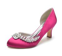 Scarpe da Sposa da Donna Scarpe da Sposa con Tacco A Spilla con Tacco A Spillo da Sera in Raso Scarpe da Sposa A Punta Tonda,Fuchsia,41 EU