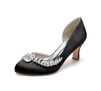 Scarpe da Sposa da Donna Scarpe da Sposa con Tacco A Spilla con Tacco A Spillo da Sera in Raso Scarpe da Sposa A Punta Tonda,Nero,42 EU