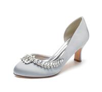 Scarpe da Sposa da Donna Scarpe da Sposa con Tacco A Spilla con Tacco A Spillo da Sera in Raso Scarpe da Sposa A Punta Tonda,Argento,40 EU