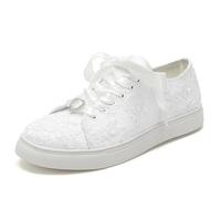 Scarpe da Sposa da Donna Sneakers da Sposa Scarpe Basse Tennis da Sposa Sneakers con Pizzo E Tagli,Bianca,35 EU