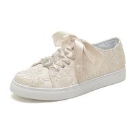 Scarpe da Sposa da Donna Sneakers da Sposa Scarpe Basse Tennis da Sposa Sneakers con Pizzo E Tagli,Champagne,41 EU