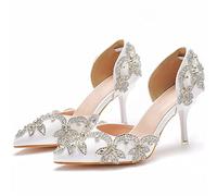 Scarpe da Sposa di Strass delle Donne, 8CM/3.1Inch Tacco Alto per la Sera del Partito Formale Prom, Argento Stiletto Sparkly Strass Scarpe da Sposa per la Sposa,White Diamond,42 EU