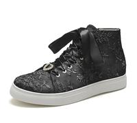 Scarpe da Sposa Donna Alte Sneakers Sposa Basse Scarpe da Tennis da Sposa con Pizzo E Inserti Sneakers Casual per Passeggio,Nero,44 EU