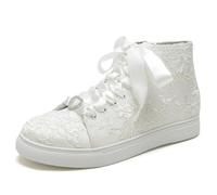 Scarpe da Sposa Donna Alte Sneakers Sposa Basse Scarpe da Tennis da Sposa con Pizzo E Inserti Sneakers Casual per Passeggio,Avorio,44 EU