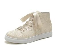 Scarpe da Sposa Donna Alte Sneakers Sposa Basse Scarpe da Tennis da Sposa con Pizzo E Inserti Sneakers Casual per Passeggio,Champagne,40 EU