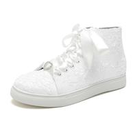 Scarpe da Sposa Donna Alte Sneakers Sposa Basse Scarpe da Tennis da Sposa con Pizzo E Inserti Sneakers Casual per Passeggio,Bianca,36 EU