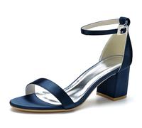 Scarpe da Sposa Donna con Tacco Alto A Blocchi per La Sposa Punta Aperta Cinturino alla Caviglia Décolleté Sandali Damigella d'Onore,Marina Militare,40 EU