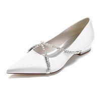 Scarpe da Sposa Donna Scarpe Basse A Punta Bridal Scarpe Decolte Tacco Basso Slip-On Ballet Flats2.5Cm,Bianca,43 EU