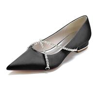 Scarpe da Sposa Donna Scarpe Basse A Punta Bridal Scarpe Decolte Tacco Basso Slip-On Ballet Flats2.5Cm,Nero,36 EU
