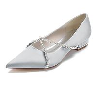 Scarpe da Sposa Donna Scarpe Basse A Punta Bridal Scarpe Decolte Tacco Basso Slip-On Ballet Flats2.5Cm,Argento,36 EU