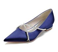 Scarpe da Sposa Donna Scarpe Basse A Punta Bridal Scarpe Decolte Tacco Basso Slip-On Ballet Flats2.5Cm,Dark Blue,39 EU