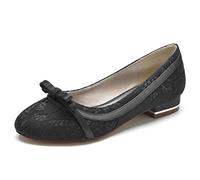 Scarpe da Sposa in Pizzo A Punta Tonda da Donna Ballerine con Tacco Basso Slip on Scarpe da Sposa,Nero,38 EU