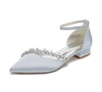 Scarpe da Sposa in Raso, Ballerine a Punta con Strass, Tacco Largo Basso 2.5cm, Scarpe Eleganti Donna