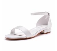 Scarpe da Sposa in Raso Basse da Donna Ballerine Scarpe da Matrimonio da Damigella d'Onore 2Cm Sandali da Donna con Tacco Basso in Seta,Ivory White,41 EU