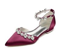 Scarpe da Sposa in Raso con Punta A Punta da Donna Cinturino alla Caviglia Appartamenti da Sposa Sandali da Ballo da Formali,Burgundy,37 EU