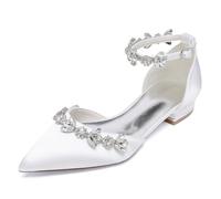 Scarpe da Sposa in Raso con Punta A Punta da Donna Cinturino alla Caviglia Appartamenti da Sposa Sandali da Ballo da Formali,Bianca,41 EU