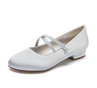 Scarpe da Sposa in Raso con Punta Tonda, Scarpe da Sera, Ballerine, Scarpe da Ballo,Argento,43