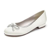 Scarpe da Sposa in Raso da Donna Punta Tonda Piatta Ballerine Slip on Abito da Sposa Sandali con Strass,Avorio,43 EU