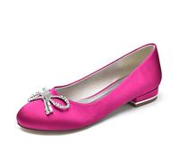 Scarpe da Sposa in Raso da Donna Punta Tonda Piatta Ballerine Slip on Abito da Sposa Sandali con Strass,Fuchsia,43 EU