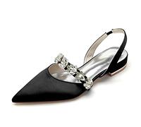 Scarpe da Sposa per Damigelle d'Onore Strass Décolleté con Tacco Basso per Donna Sandali con Strass Décolleté con Cinturino alla Caviglia Abito Caviglia Tacchi da 2,5 cm,Nero,38 EU