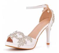 Scarpe da Sposa per Donna, Scarpe da Sposa da Sposa, Scarpe da Sposa Aperte con Tacco Alto, Scarpe da Ballo da Donna con Tacco Alto Standard/Latino,Bianca,35 EU