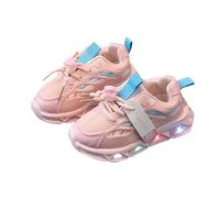 Scarpe da tennis per bambini e bambine, in rete, traspiranti, lampeggianti, leggere, con cinghie regolabili, da corsa, escursionismo, sport, rosa, 26 EU