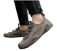 Scarpe da trekking da uomo, leggere, da tennis, in rete traspirante, con lacci, regolabili, con suola antiscivolo, leggere, per camminare e correre, cachi, 42 2/3 EU