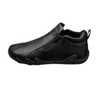 Scarpe da trekking da uomo per attività all'aperto, impermeabili, con chiusura lampo laterale, antiscivolo, piatte e resistenti, in ecopelle, senza lacci, mezze scarpe, Nero , 44 EU