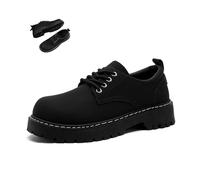 Scarpe da uomo Black Leather Platform Oxfords, Classic Round Toe Lace Up Chunky Heel Dress Shoes,Low Top Retro Big Head Casual Fashion Work Shoes, Nero , 40 EU