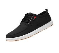 Scarpe da uomo casual in tela, comode, basse, da passeggio, con allacciatura a slip-on, leggere, comode, scarpe sportive classiche con lacci alla moda, Nero , 42.5 EU