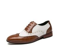 Scarpe da uomo classiche Oxford multicolor brogues ala punte stringate bicolore corrispondenza punta rotonda perforata, Marrone e bianco., 45 1/3 EU